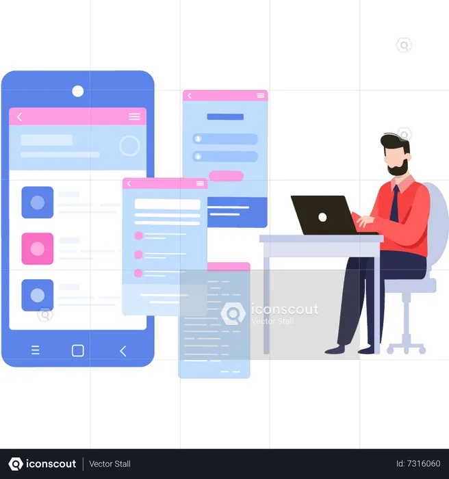 Man working on mobile app design  Illustration