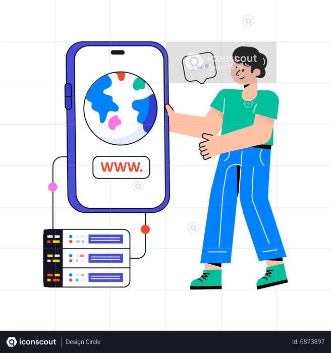 Man working on Mobile Hosting  Illustration