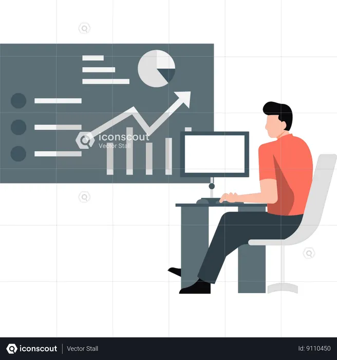 Man working on monitor for making business presentation  Illustration