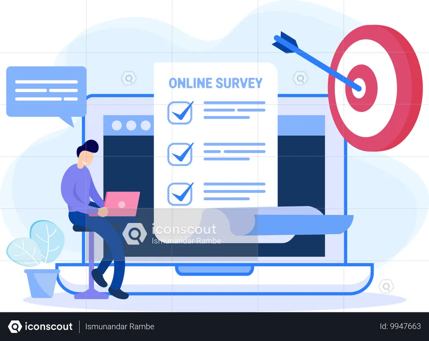 Man working on online survey  Illustration