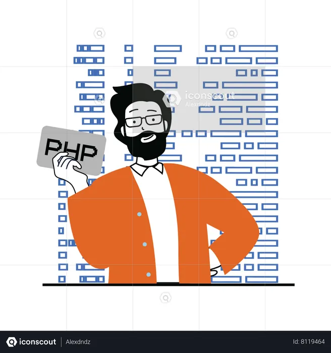 Man working on php code  Illustration