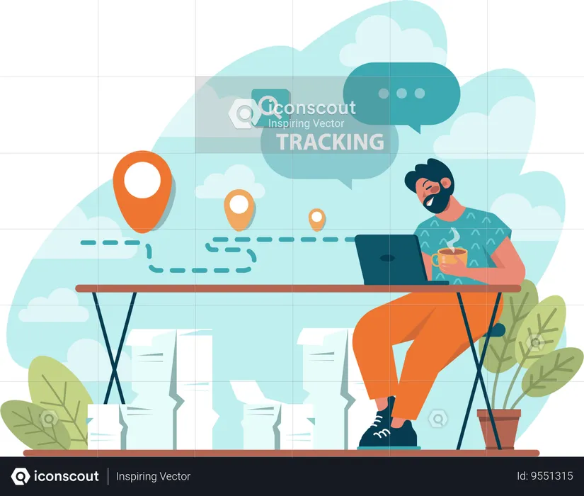 Man working on project tracking at office  Illustration