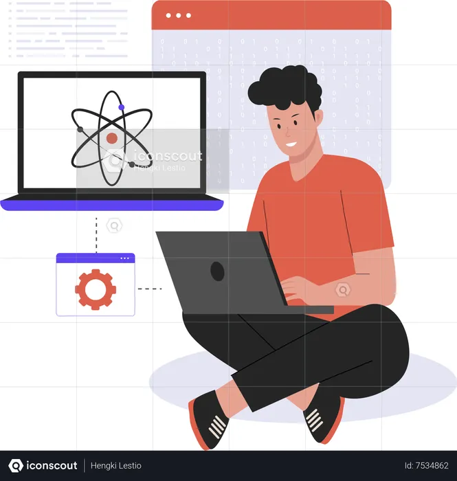 Man working on Quantum computing  Illustration