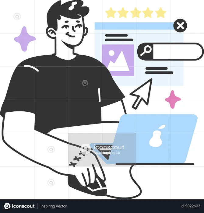 Man working on rating five stars  Illustration