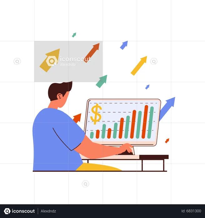 Man working on sale performance chart  Illustration