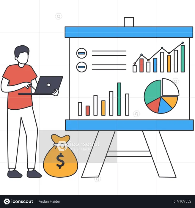 Man working on Sales Forecasting  Illustration