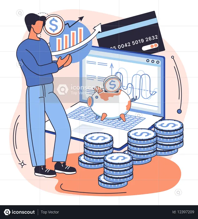 Man working on Saving account  Illustration