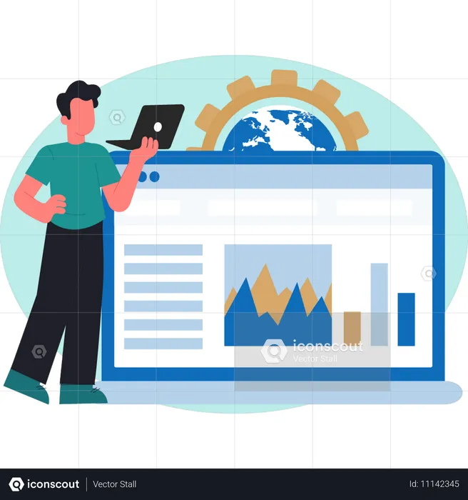 Man working on SEO analytics  Illustration