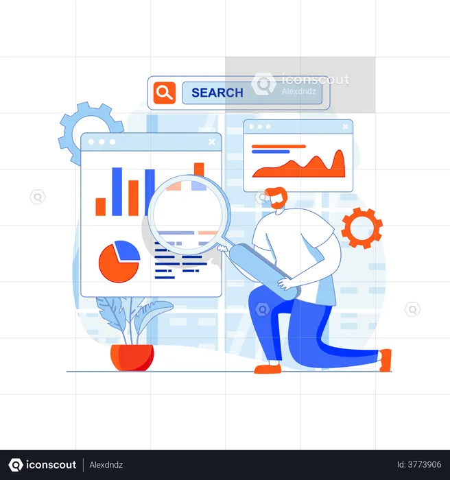 Man working on SEO development  Illustration