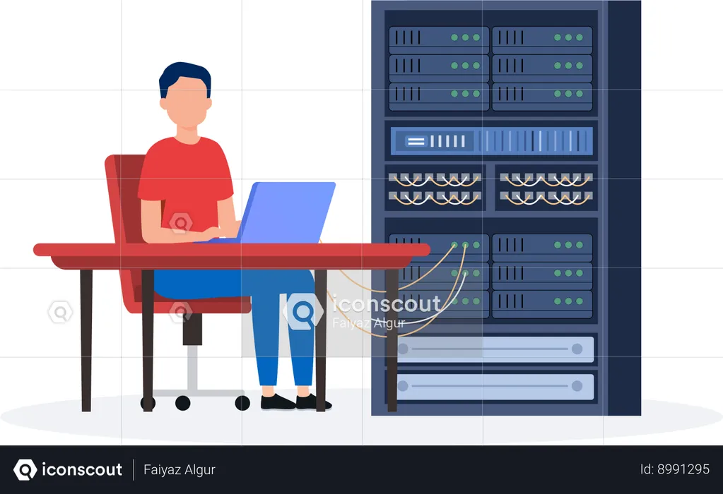 Man working on Server Maintenance  Illustration