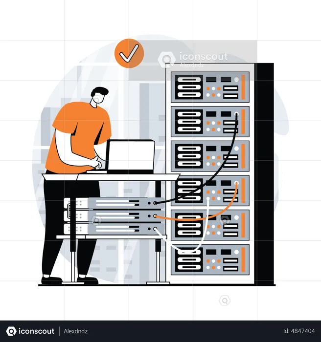 Man working on Server Maintenance  Illustration