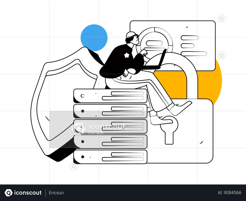 Man working on server security  Illustration