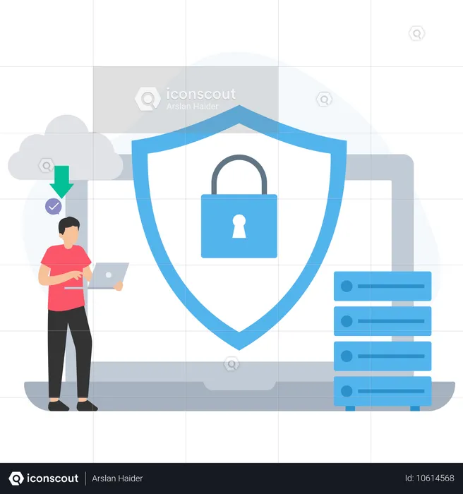 Man working on Server Security  Illustration