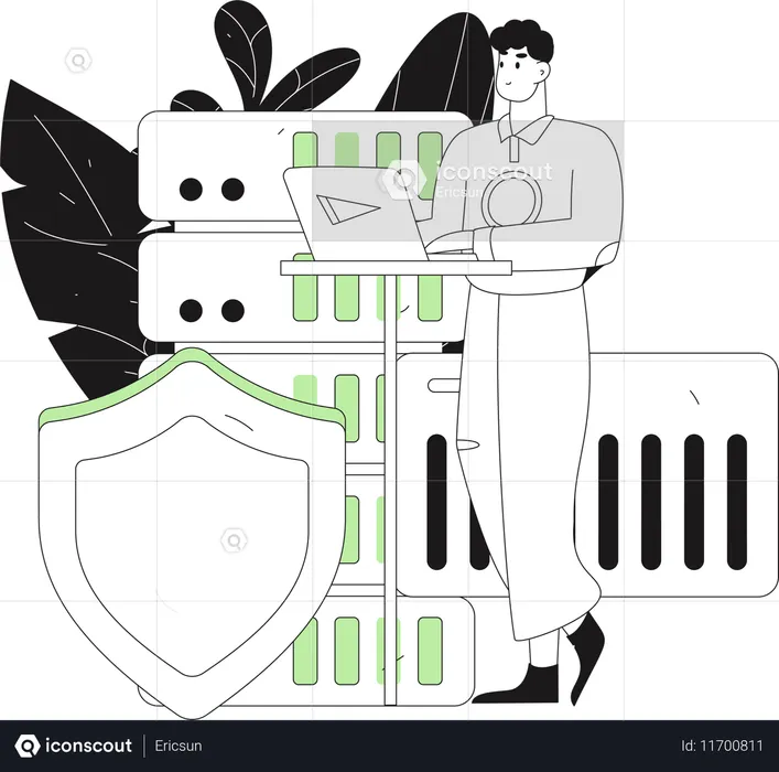 Man working on server security  Illustration