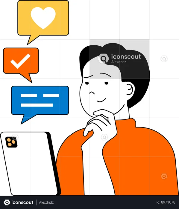 Man working on social media chat  Illustration