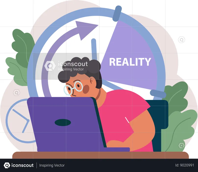 Man working on Social Media reality  Illustration