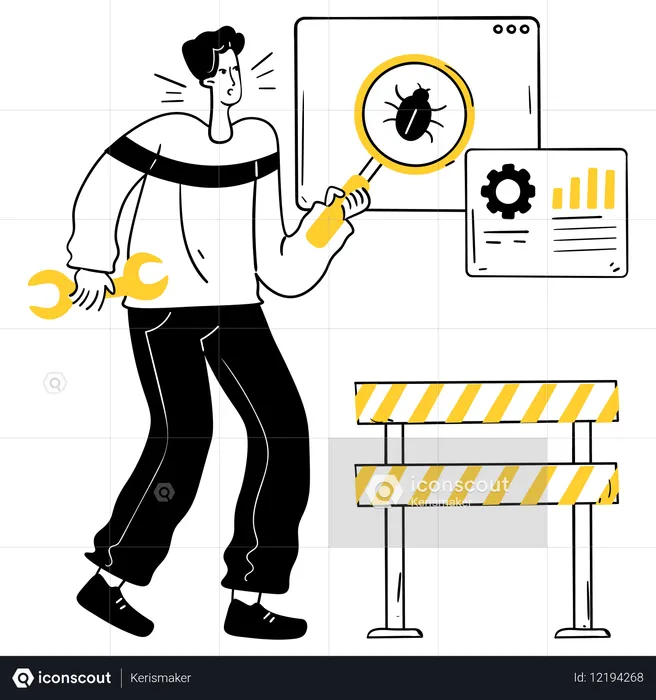 Man Working On Software Debugging  Illustration