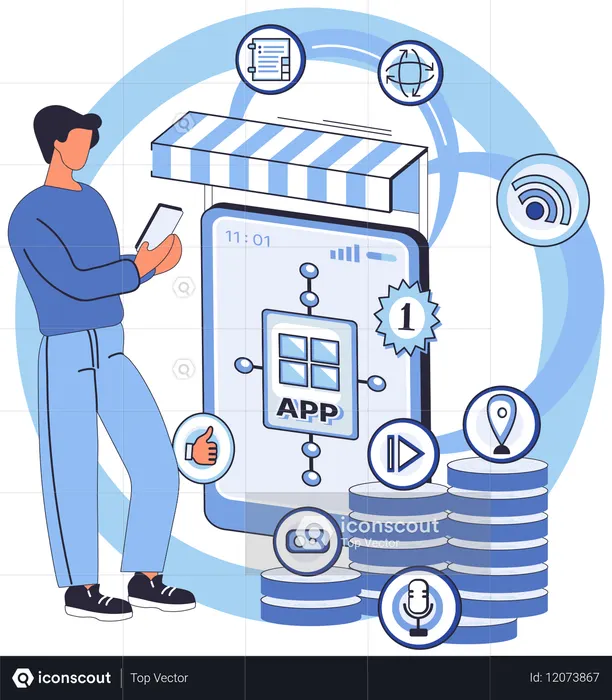 Man working on software testing  Illustration