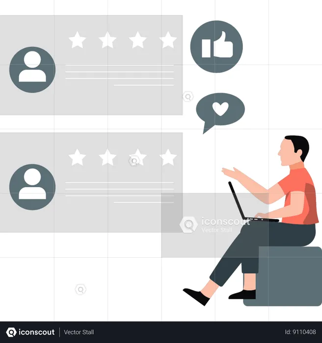 Man working on star rating feedback  Illustration