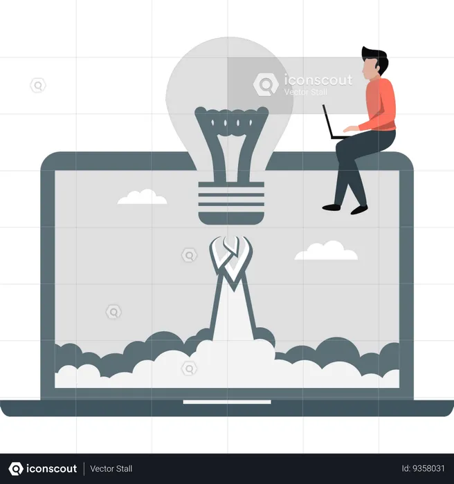 Man working on startup idea  Illustration