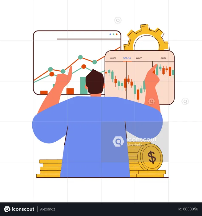 Man working on stock market  Illustration