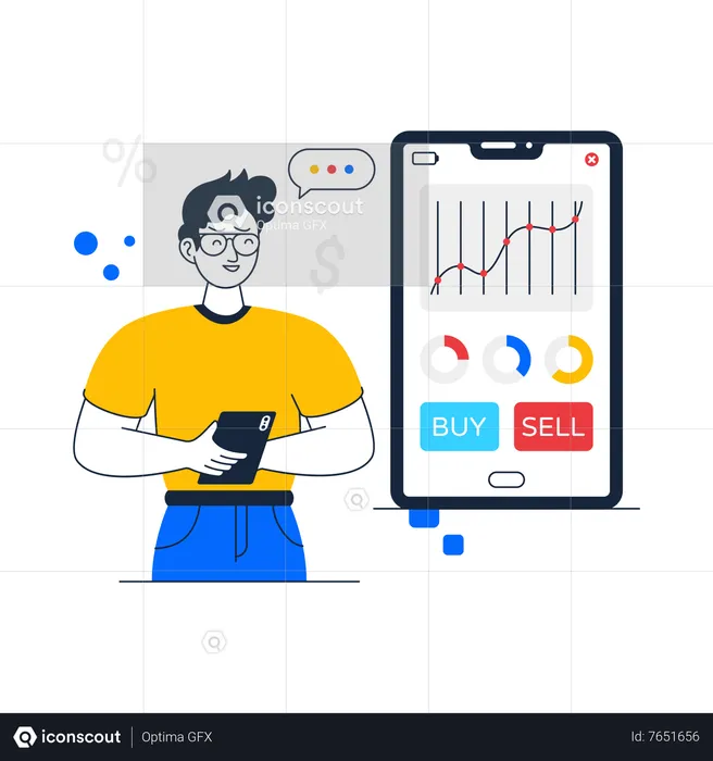 Man working on Stock Market analysis  Illustration