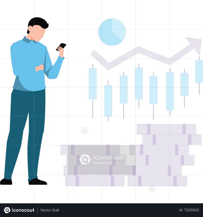 Man working on stock market  Illustration