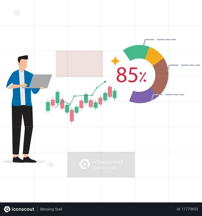 Man working on Stock Market Trading Dashboard  Illustration