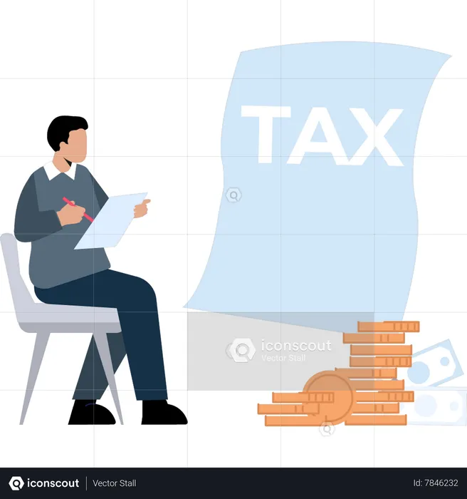 Man working on taxes  Illustration