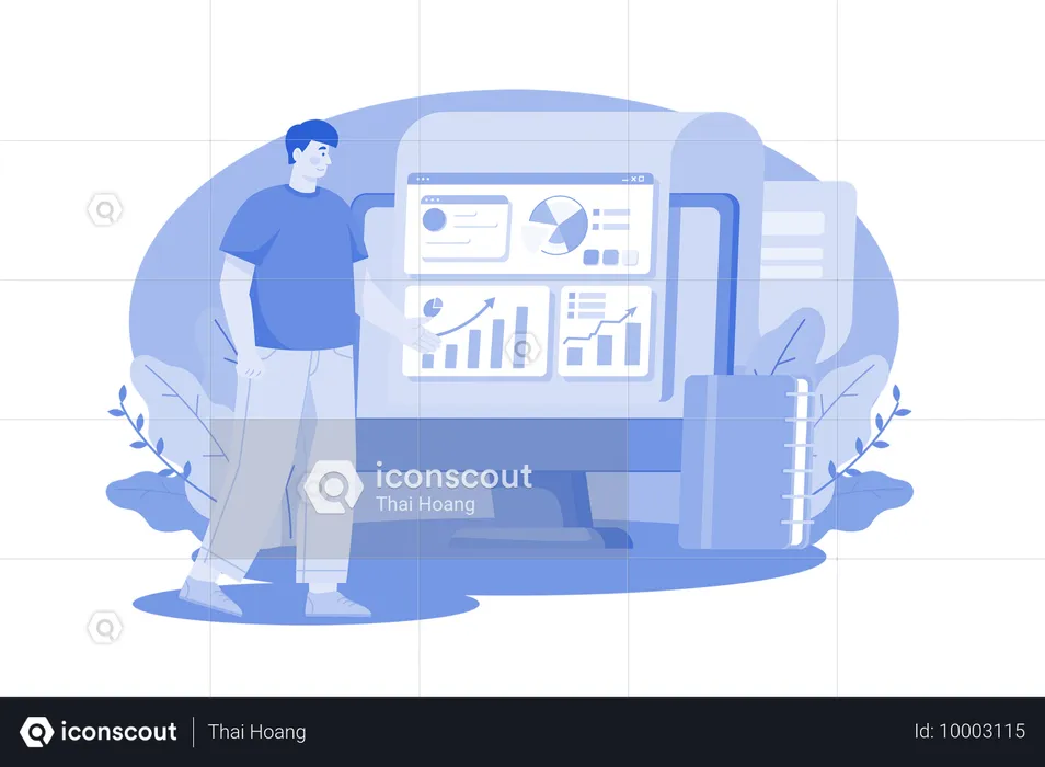 Man working on the business datasheet  Illustration