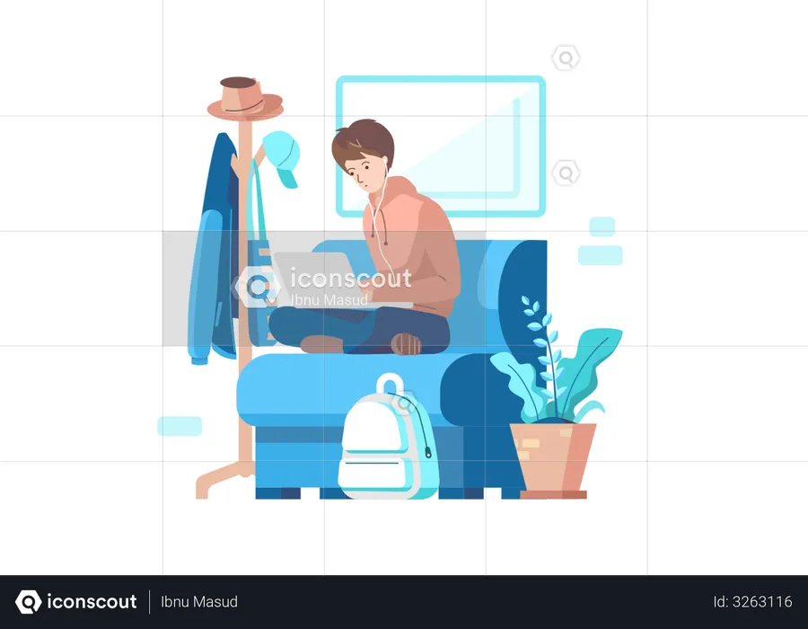 Man Working on The Couch  Illustration