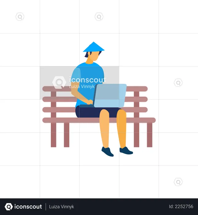 Man working on the park bench  Illustration