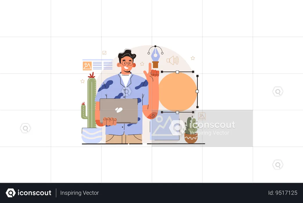 Man working on to making attracting blog  Illustration