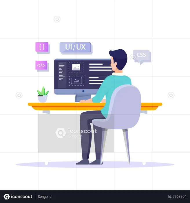 Best Man Working On UI / UX Design Illustration download in PNG ...