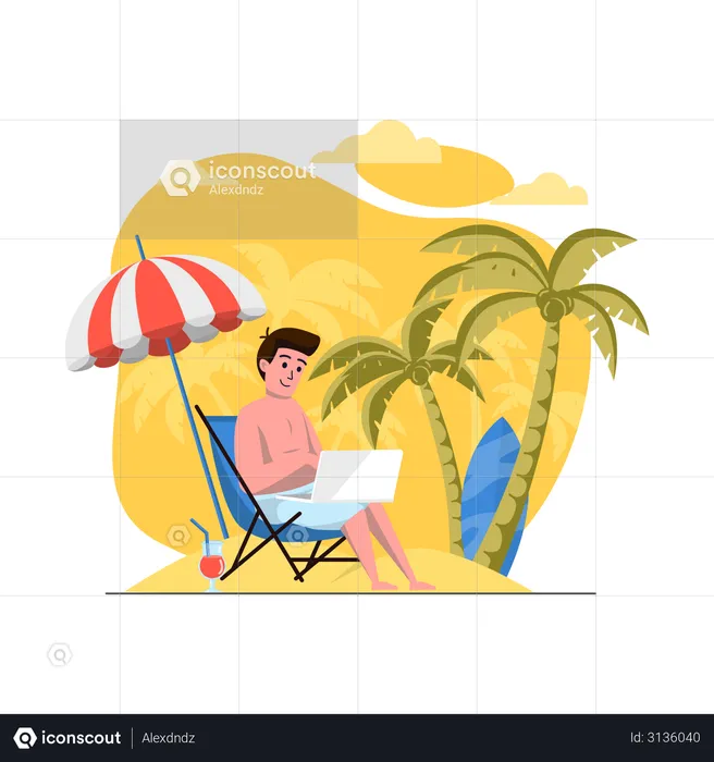 Man working on vacation  Illustration