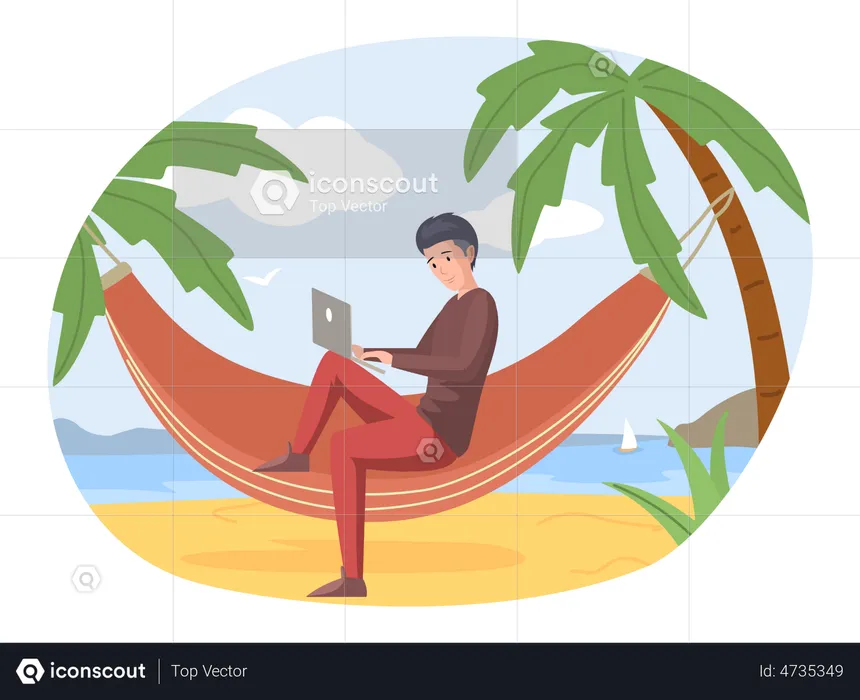 Man working on vacation  Illustration