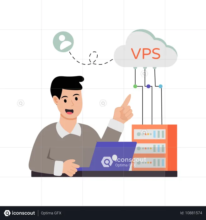 Man working on vps hosting  Illustration