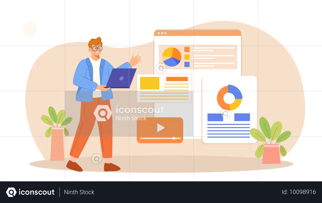 Man working on web analytics  Illustration