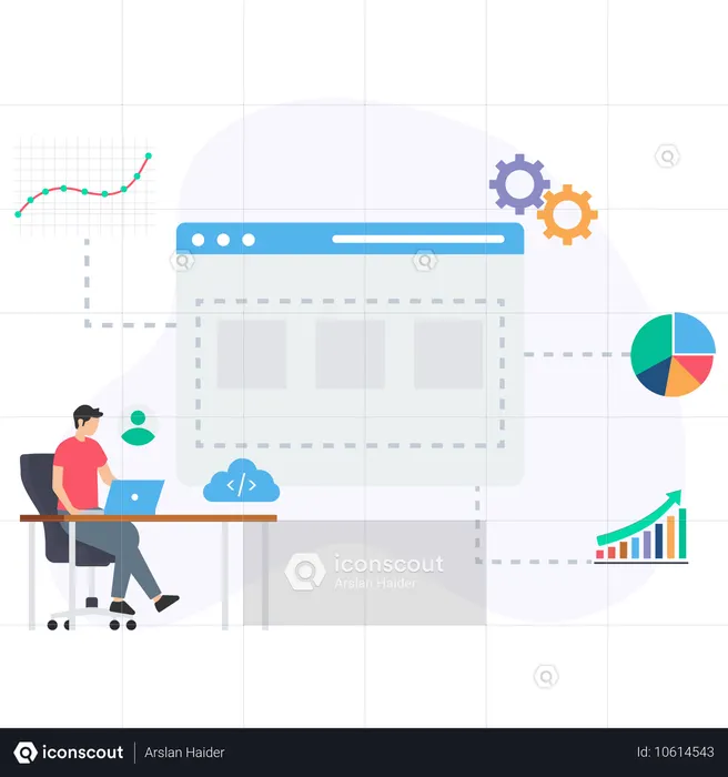 Man working on Web Database  Illustration
