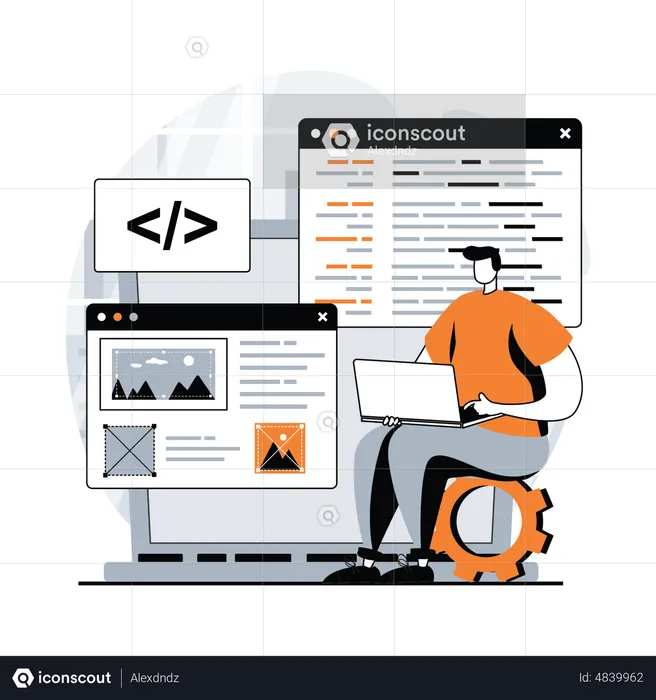 Man working on web development project  Illustration