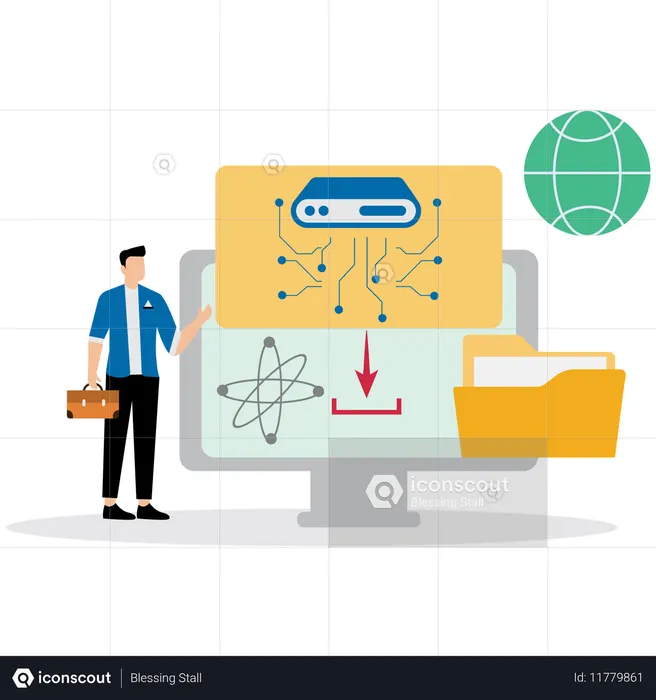 Man working on Web Hosting  Illustration