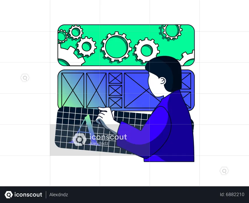 Man working on web wireframe  Illustration