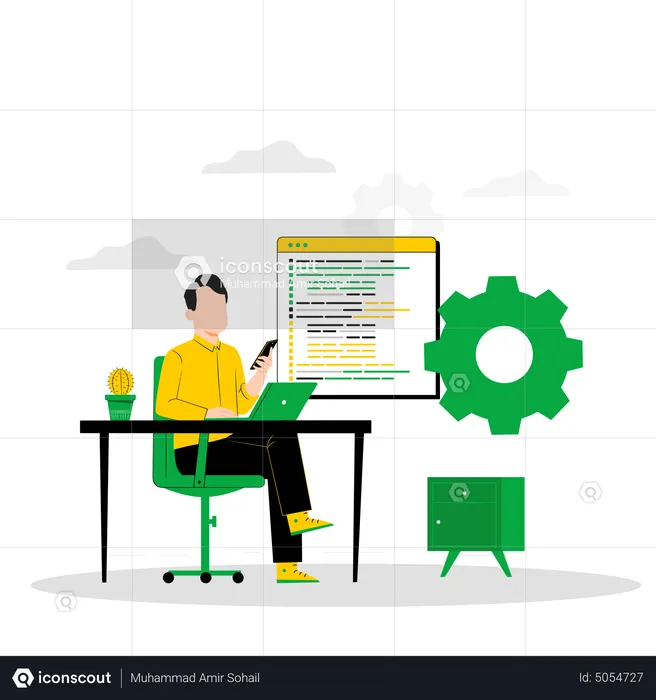 Man working on website management  Illustration