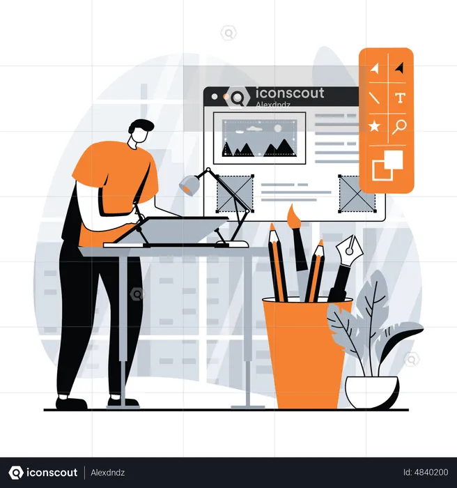 Man working on website UI UX design  Illustration