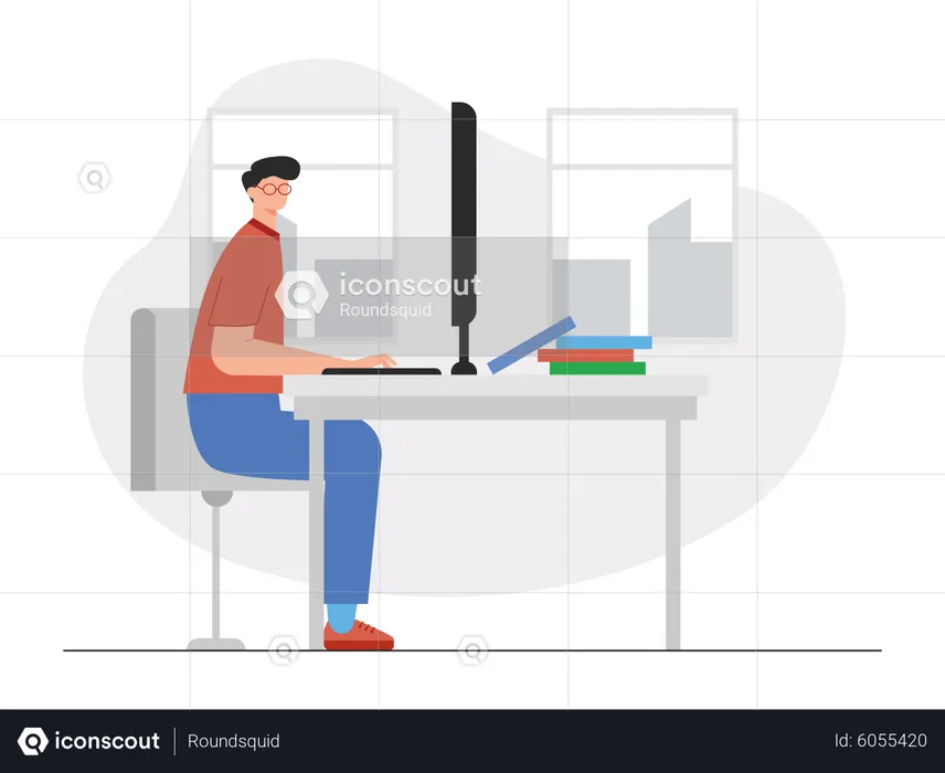 Man working on Workspace  Illustration
