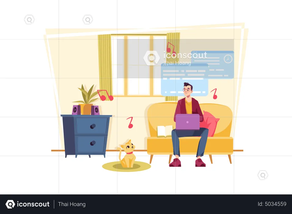 Man working peacefully from home  Illustration