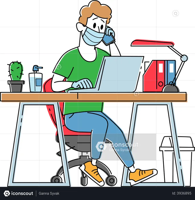 Man Working Process during Coronavirus Pandemic  Illustration