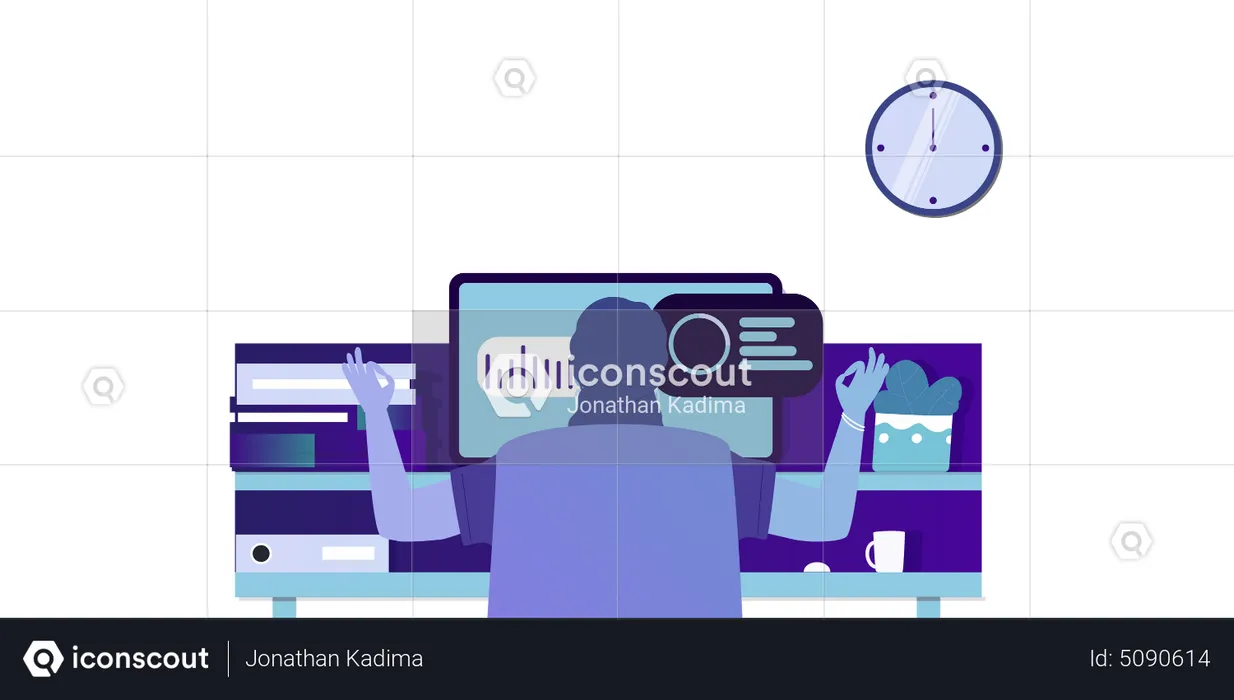 Man working remotely from home office  Illustration