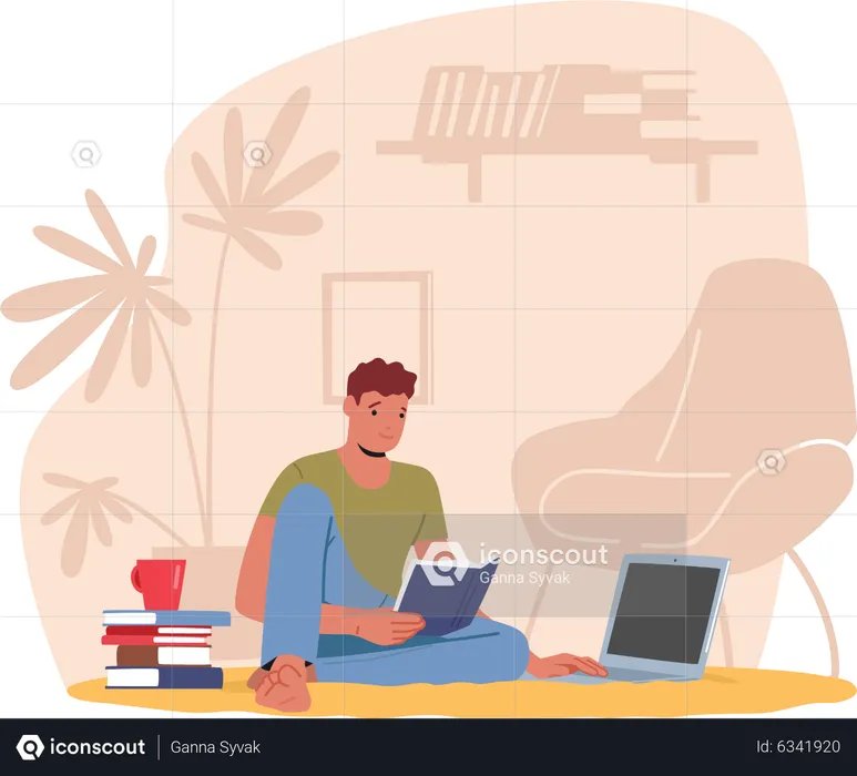 Man working remotely from home workspace  Illustration