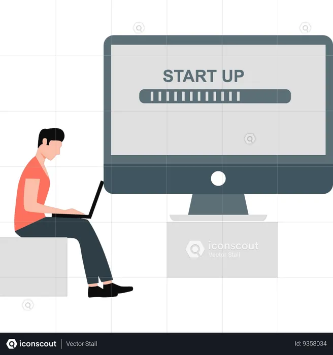 Man working startup business on laptop  Illustration